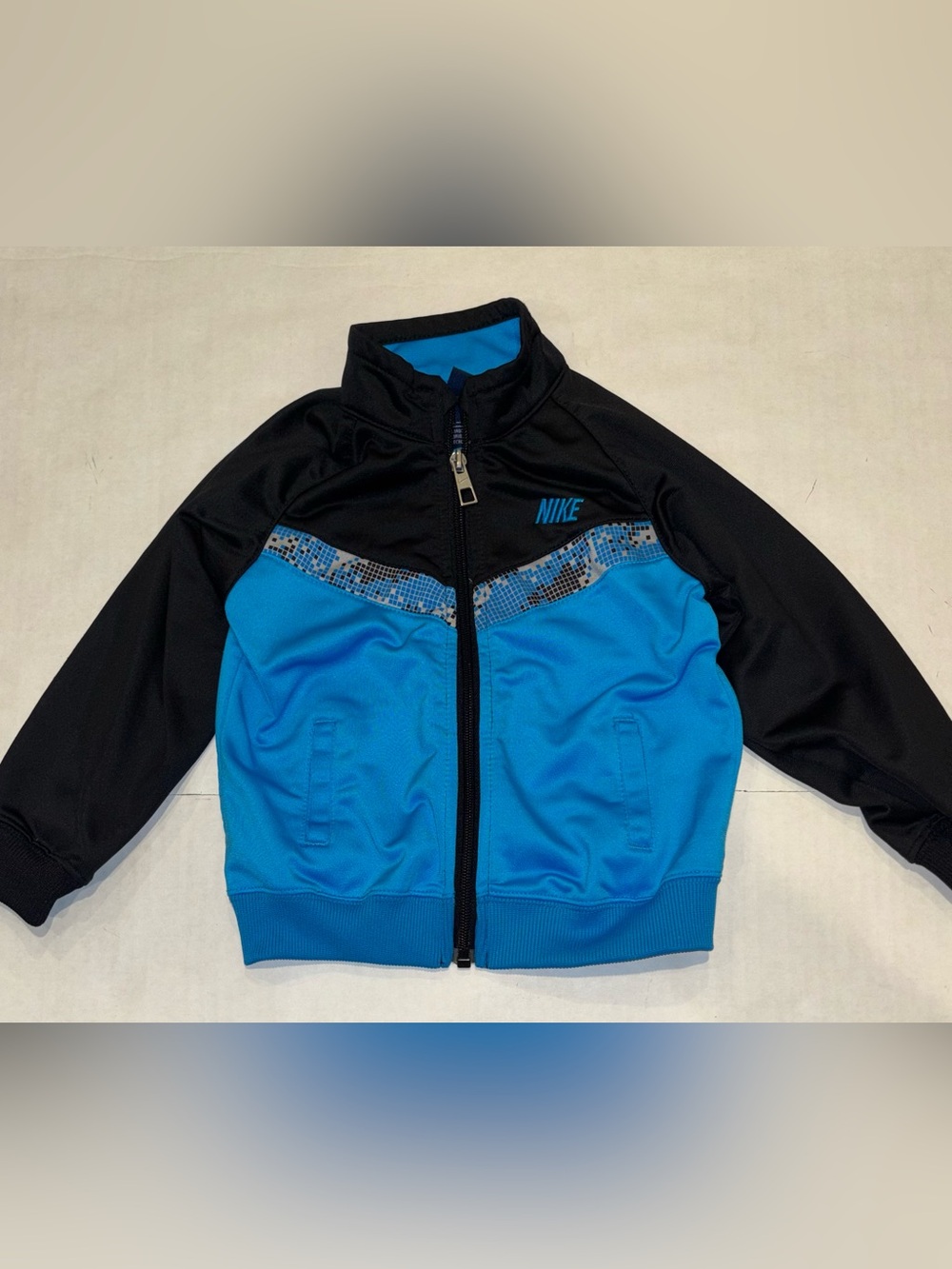 Nike Kids Blue and Black Puffer-Style Zip Jacket